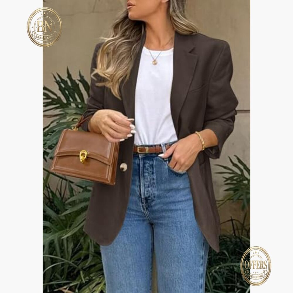 Polyester Blazer with Elastane, Notch Lapel, Open… - image 5